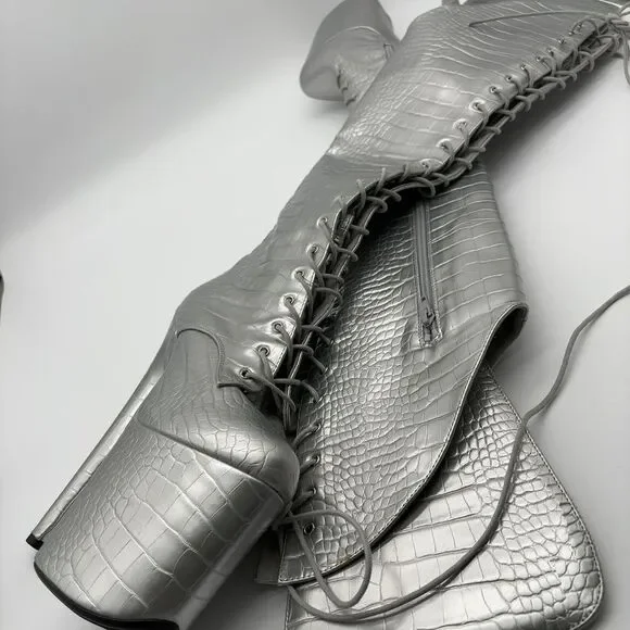 Hella Heels Reptile Silver Boots - Picture 2 of 3